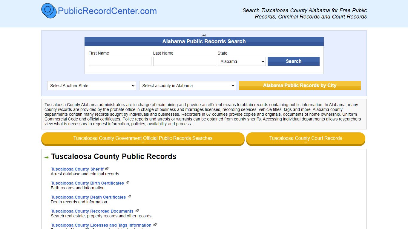 Tuscaloosa County Alabama Free Public Records - Court ...